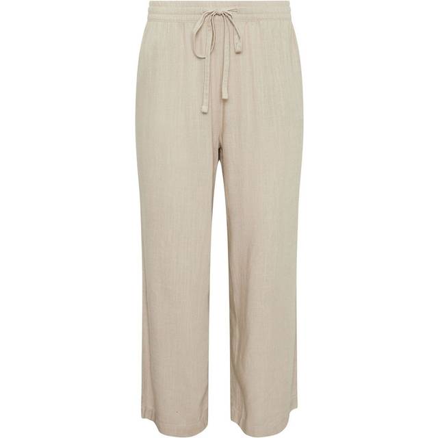 M&Co Cream Drawstring Wide Leg Linen Trousers Regular > 16 M&Co Womens - Regular 16