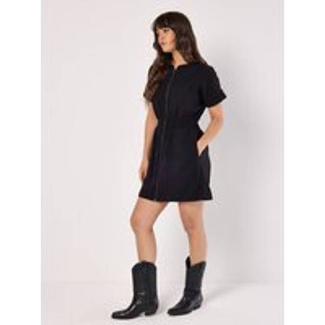 Womens Zip-Down Utility Mini Dress - Black - 12