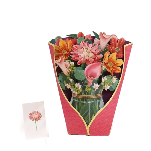 Pop-Up Cards, Dear Dahlia, 13.8Inch Life Sized Forever Flower Bouquet 3D Popup Greeting Cards with Note
