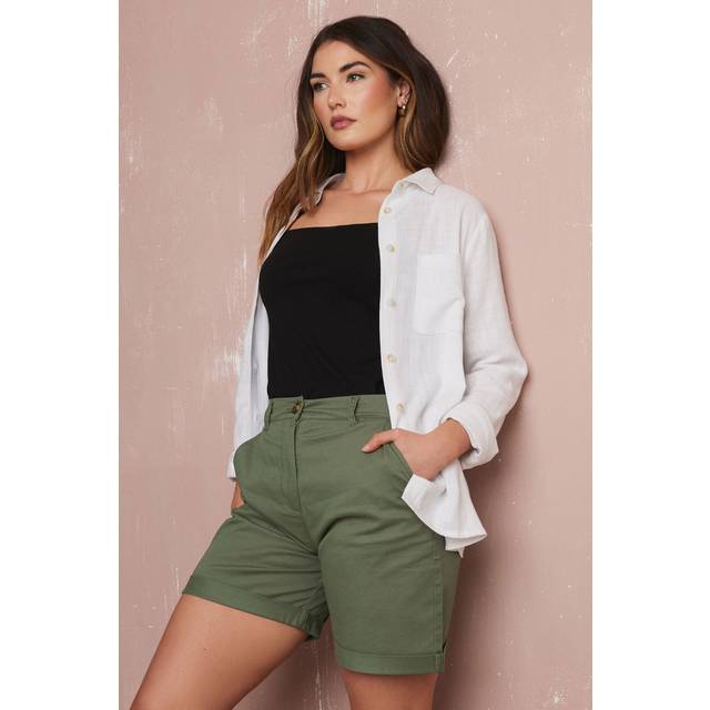 Lts Tall Khaki Green Cotton Chino Shorts 16 Lts | Tall Women's Linen And Cotton Shorts