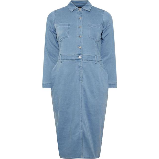 Limited Collection Curve Mid Blue Denim Midi Shirt Dress, Women's Curve & Plus Size, Limited Collection - 26-28