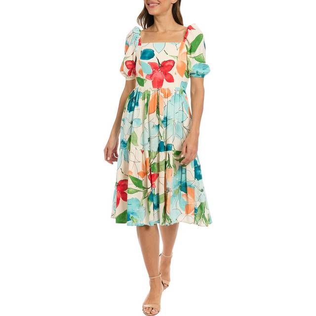 London Times Linen-Blend A-Line Dress