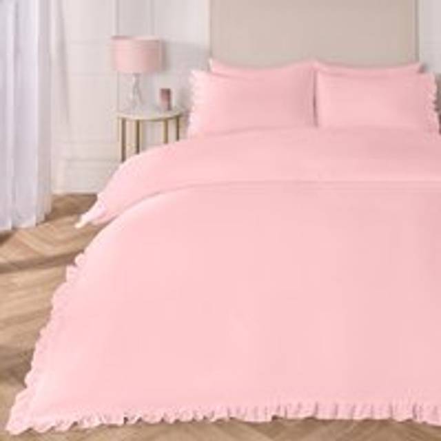Duvet Cover Set Frill Edge Microfibre Quilt Decor Bedding Pillowcase - Pink - King