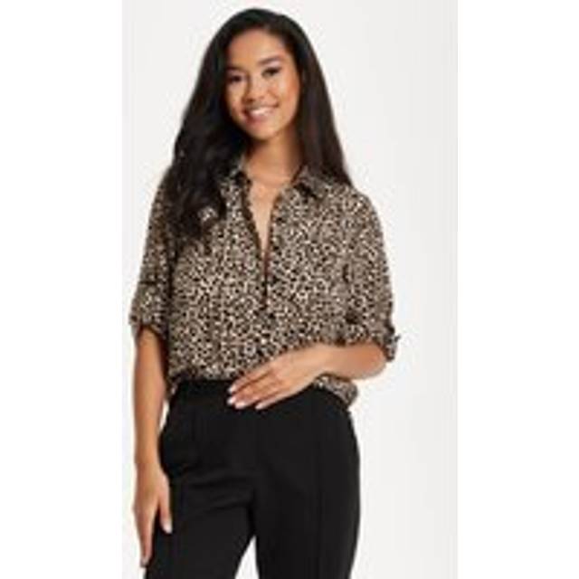 Womens Leopard Print Button-Up Shirt - Multi - 14
