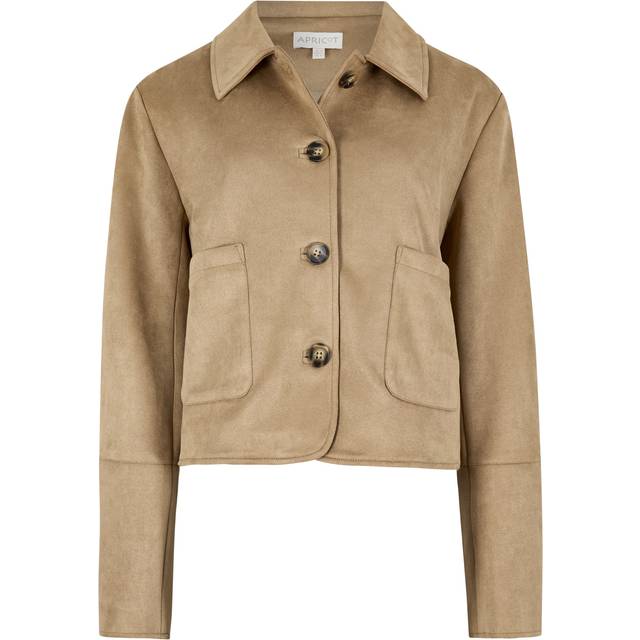 Apricot Suedette Cropped Jacket In Cream - 12