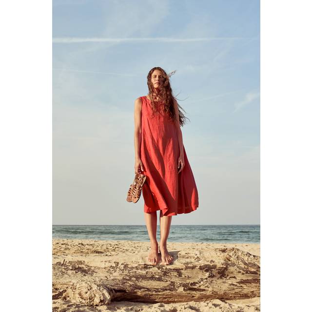 Cresting Waves Sleeveless Linen Dress - Sunstone