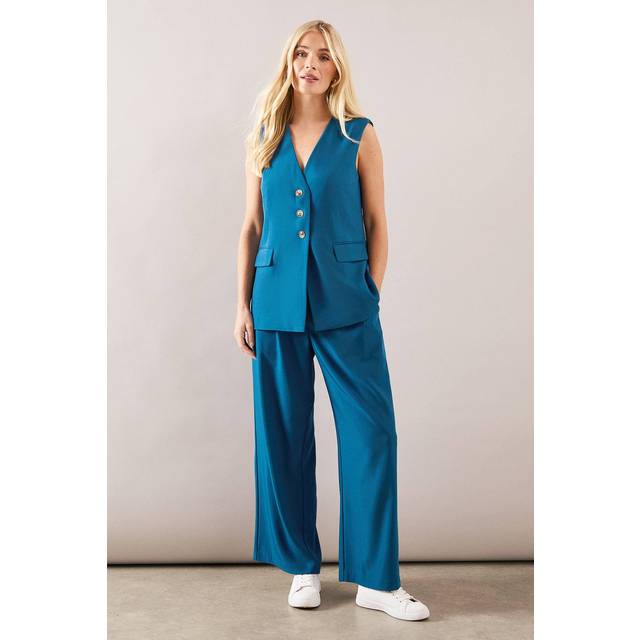Womens Petite Belt Loop Detail Wide Leg Trouser - Aqua - 18