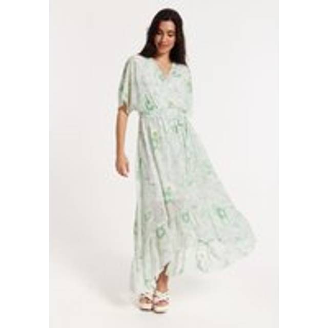 Floral Embroidered Wrap Front Maxi Dress - White - 12