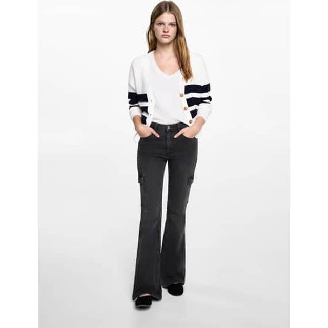 Flared cargo jeans black denim - Teenage girl - XS - MANGO TEEN - Black denim
