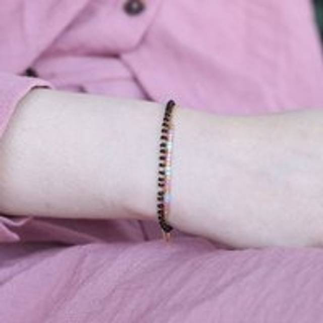 Two layer Black Beaded Plain Unisex Mangalsutra Bracelet - One Size