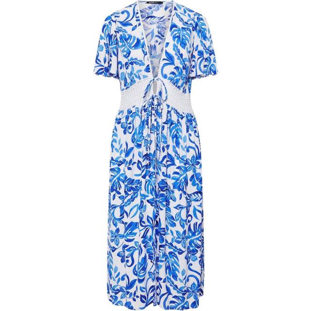 Yours Curve Blue Palm Print Crochet Maxi Kimono, Women's Curve & Plus Size, Yours - 20
