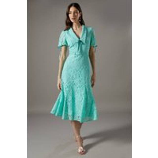 Lace Peter Pan Collar Dress - Mint - Green - 8