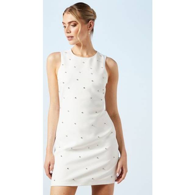 Diamante Crepe White Bridal Mini Dress - Ivory - 12