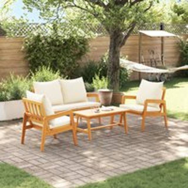 4 Piece Bistro Set with Cushions Solid Wood Acacia - Cream - One Size