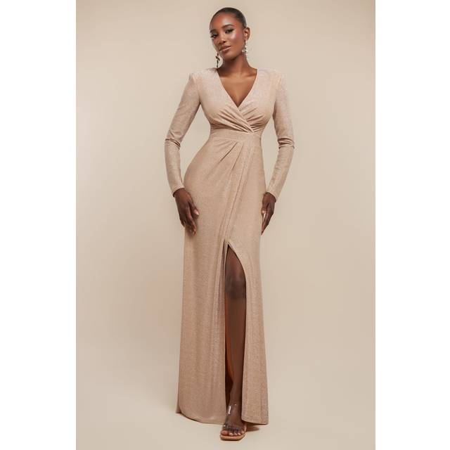 Front Wrap Lurex Bodycon Maxi Dress - Nude by Goddiva - 16