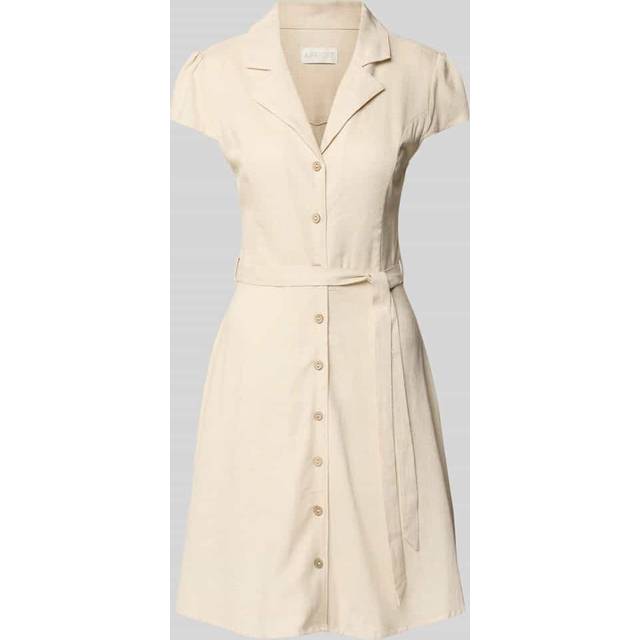 Apricot Linen Blend Shirt Mini Dress In Stone - 18