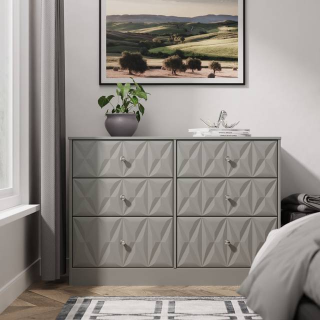 San Jose 6 Drawer Bed Box in White Matt (Ready Assembled) - Grey (82cm H X 115cm W X 40cm D)