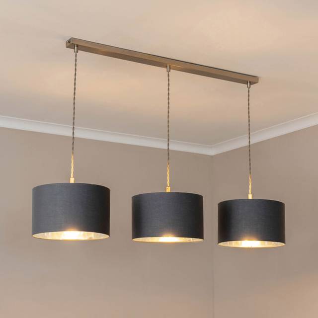 ValueLights Brushed Chrome 3 Bar Ceiling Pendant Grey & Chrome Shades