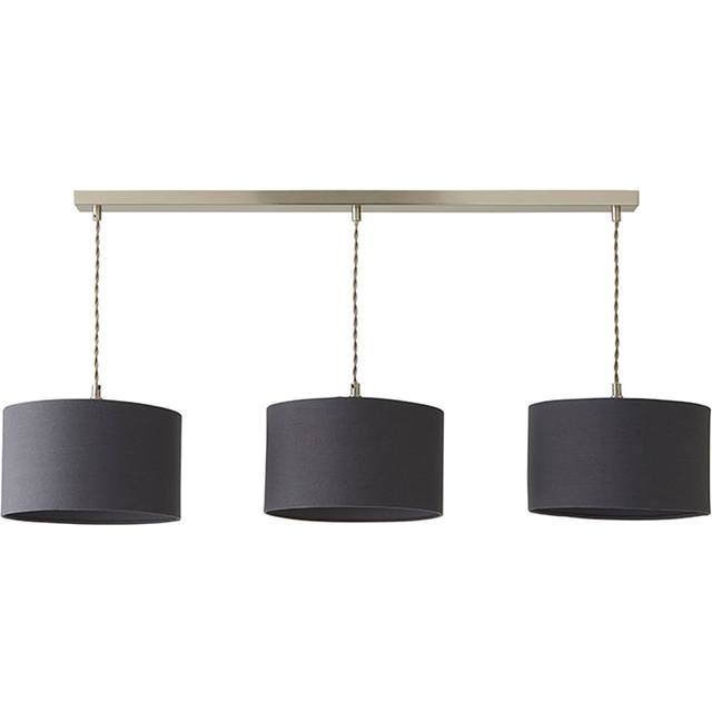ValueLights Reni Charcoal Drum Shade 3 Drop Bar Chrome Diner LED Ceiling Pendant Light - Black - 123.5 x 98 x 25cm