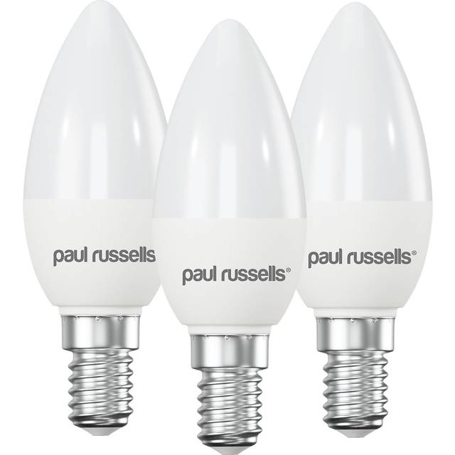 Paul Russells Led Candle Dimmable Bulb Small Edison Screw Ses E14, 5.5W 470Lumens C37 40W Equivalent, 6500K Day Light, Pack Of 3 - One Size