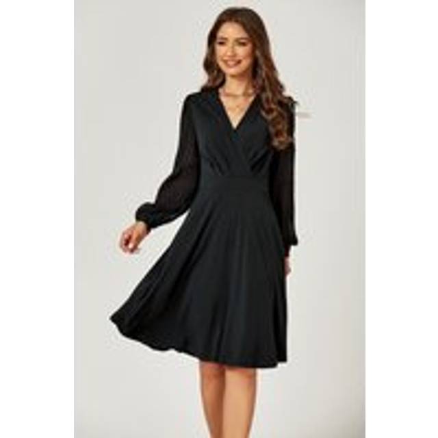 Long Lace Sleeve Wrap Style Dress - Black - XL