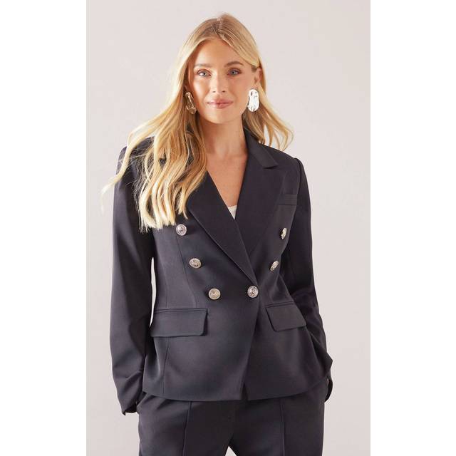 Womens Petite Double Breasted Button Detail Blazer - Navy - 16