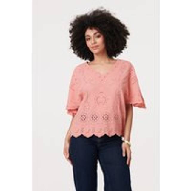 Izabel London Broderie Anglaise Angel Sleeve Blouse - Pink - m/l