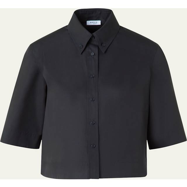 Boxy Poplin Cropped Blouse - BLACK - 6