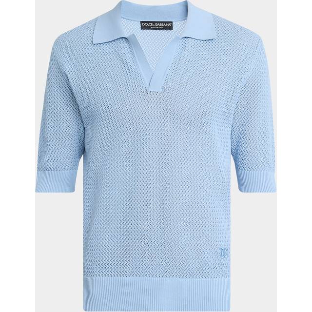 Dolce & Gabbana Micro-pattern Cotton Polo Shirt - Man Sweaters And Cardigans Light Blue 52