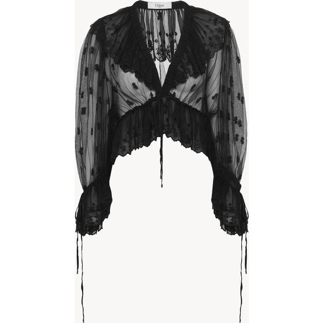 Chloé - Cropped Ruffled Embroidered Mesh Blouse - White - FR 44