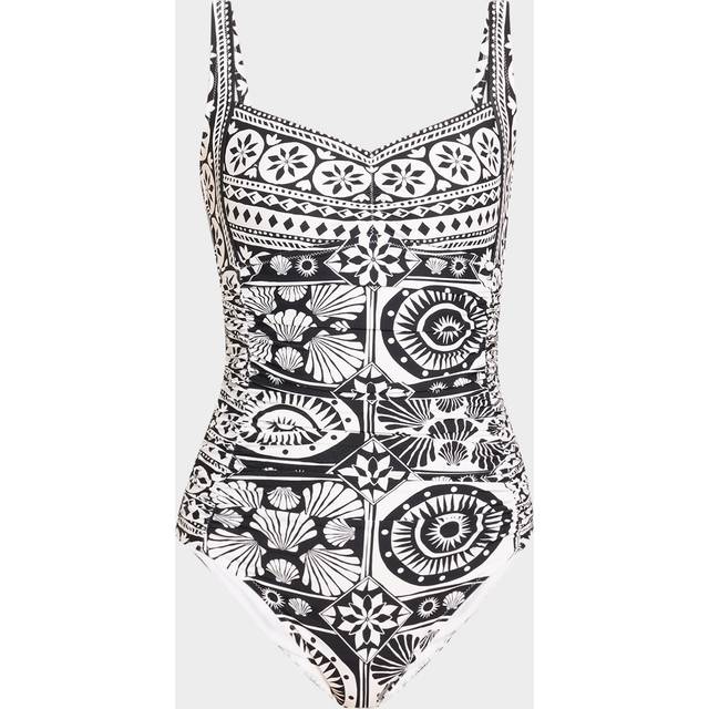 Marysol Sweetheart Ruched One-Piece Swimsuit - MARYSOL BLACK-WHITE - Large