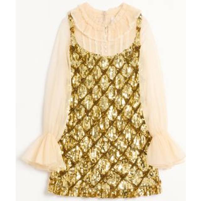 Sequined Layered Ruffle Long-Sleeve Mini Dress - IVORYGOLD - 40 IT (4 US)