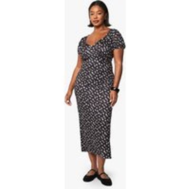 Womens plus blurred polka dot puff sleeve midaxi dress - Black - 22