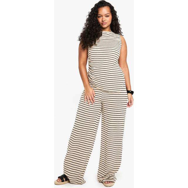 Womens Plus Stripe Single Channel Wide Leg - Cream - 24, Cream