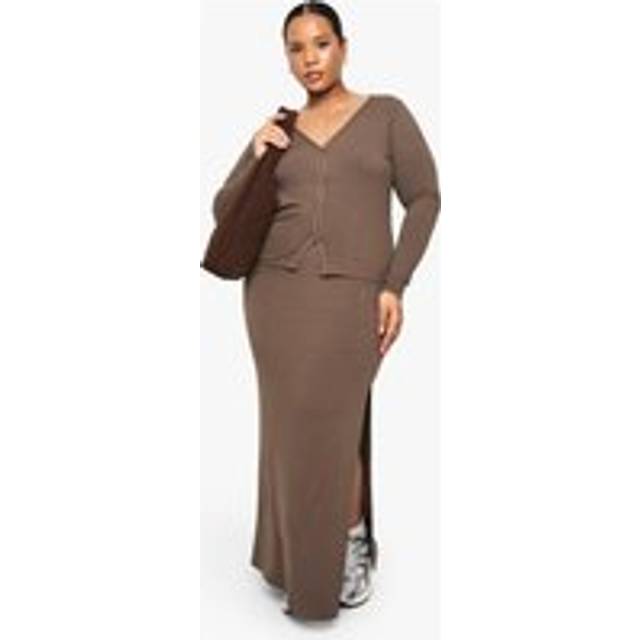 Womens Plus Soft Rib Maxi Skirt - Taupe - 16