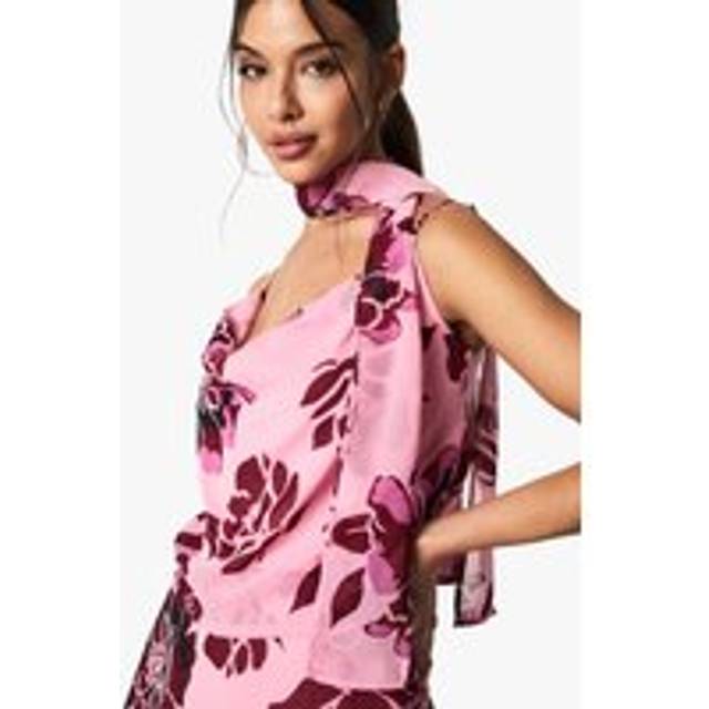 Womens Floral Print Cowl Neck Woven Cami Top - Pink - 10, Pink