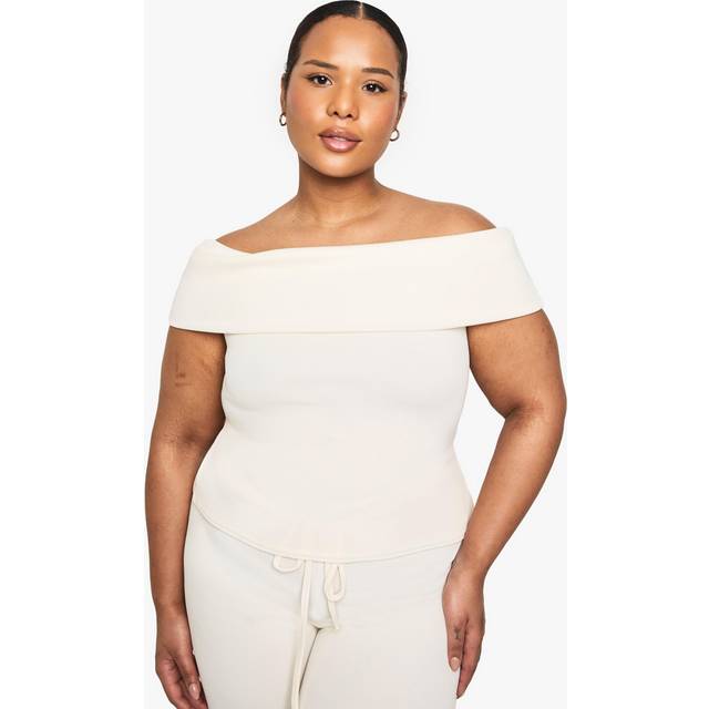 Womens Plus Bardot Top - Cream - 28