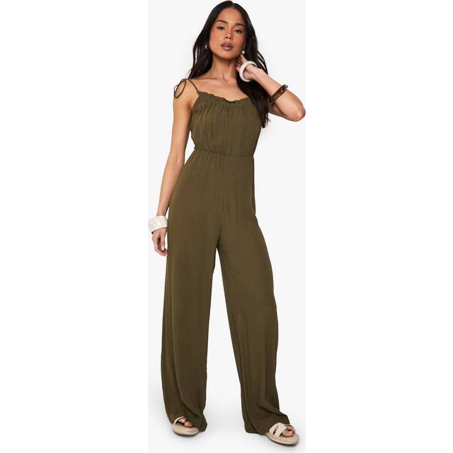 Womens Cheesecloth Shoulder Jumpsuit - Green - 10