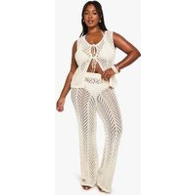 Womens Plus Beach Knit Wide Leg Trouser - Cream - 22, Cream
