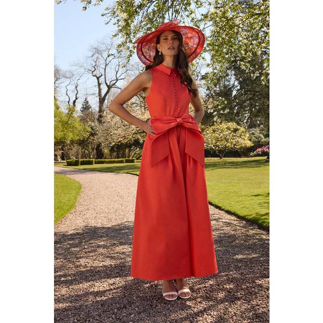Coast Lisa Tan Exaggerated Bow Shirt Dress In Red - red - 12