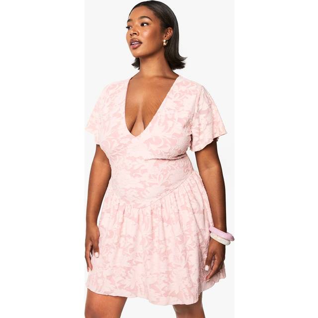 Womens PLUS FLORAL BURNOUT MINI SKATER DRESS - Pink - 26