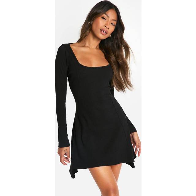 Womens Basic Rib Long Sleeve Skater - Black - 12, Black