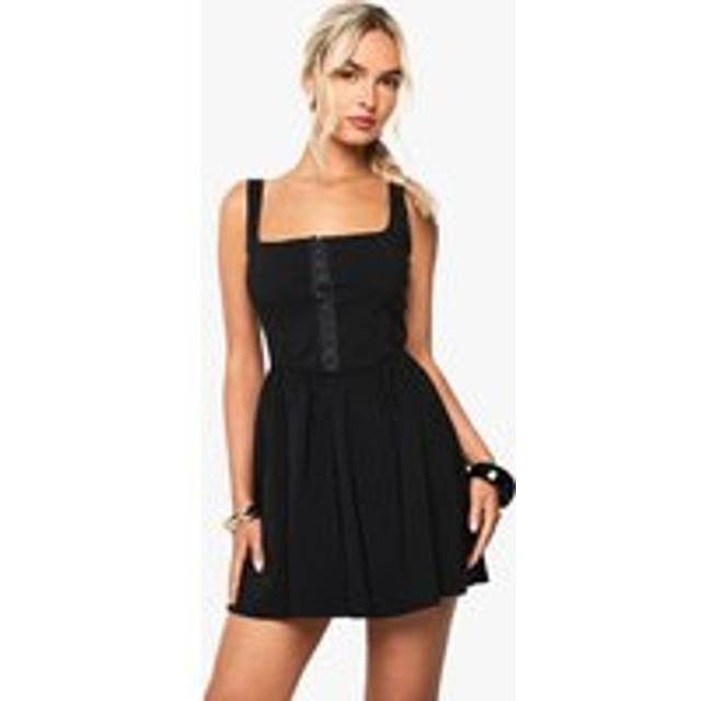 Womens Bengaline Hook and Eye Square Neck Skater Dress - Black - 16