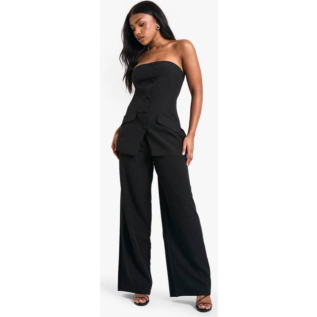 Womens Woven Tailored Pleated Wide Leg Trousers - Black - 14, Black