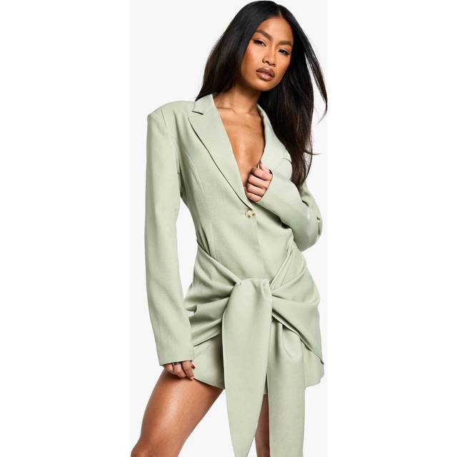 Womens Tailored Structured Wrap Detail Blazer Dress - Green - 8