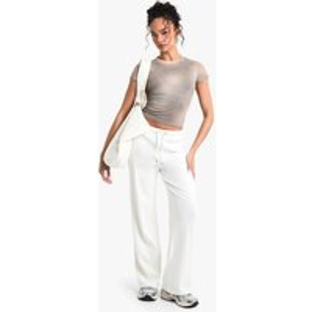 Womens Ribbed Wide Leg Trouser - Cream - 14