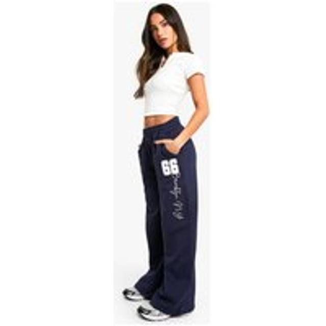 Womens Petite Embroidered Wide Leg Jogger - Navy - M, Navy