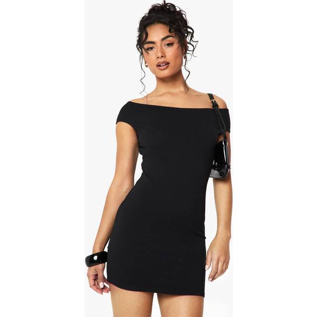 Womens Off the Shoulder Ruched Mini Dress - Black - 16