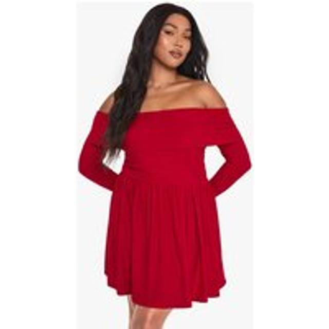 Womens Plus Bardot Jersey Skater Dress - Red - 22, Red