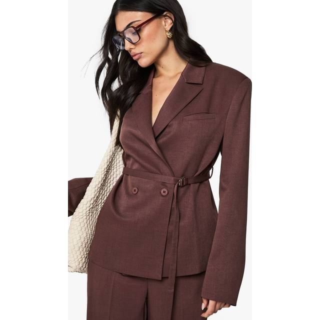 Womens Tailored Cinched Belted Blazer - Brown - 10